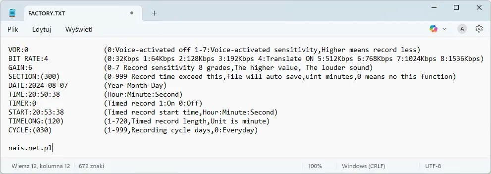 Plik konfiguracyjny dyktafon DC-77